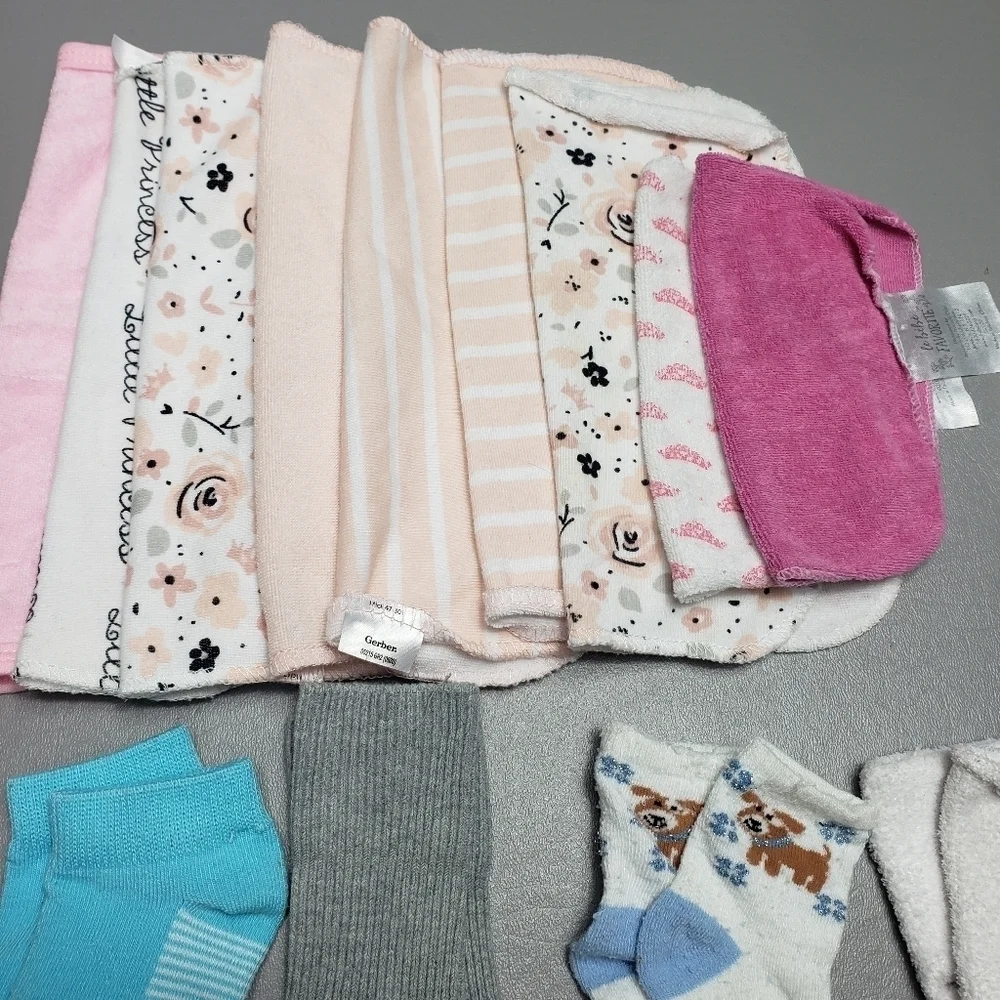 baby girls bundle of 20, wash cloths, socks and mittens
